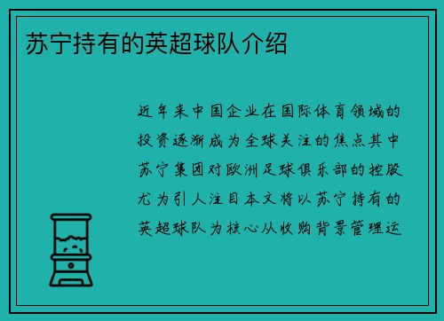 苏宁持有的英超球队介绍